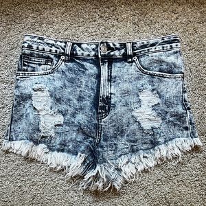 Acid wash denim shorts